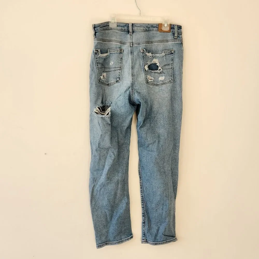 American Eagle Mom Jeans Distressed Ripped Straight Leg Jeans 8 - Picture 2 of 8